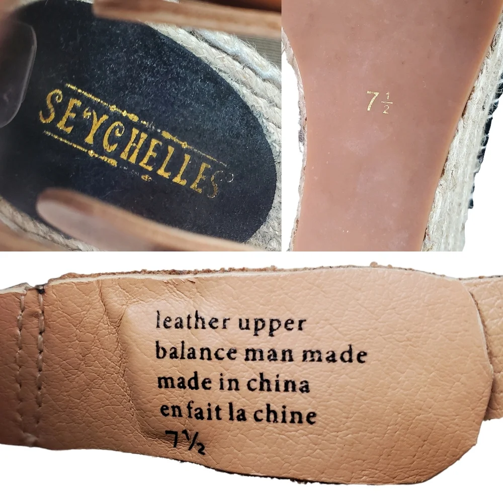 Seychelles Black Laser Cut Suede Leather Espadrille Wedge Shoes Size 7.5